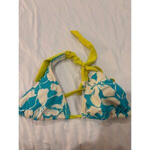 Athleta Womens XS Tropical Floral Triangle Bikini Top Turquoise Lime Green Swim